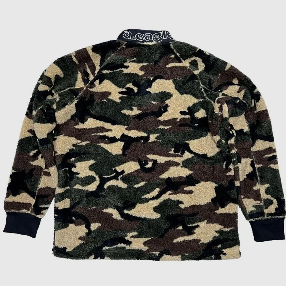NWT AMERICAN EAGLE Men's Sherpa Jacket X-LARGE Green Brown Camo Zip #289399